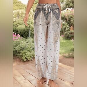 NEW Urban CoCo Boho Paisley Smocked Waist Harem Yoga Pants Nude Natural M NWT